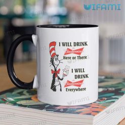 The Cat In The Hat Budweiser Mug I Will Drink Budweiser Here Or There Gift Two Tone Coffee Mug