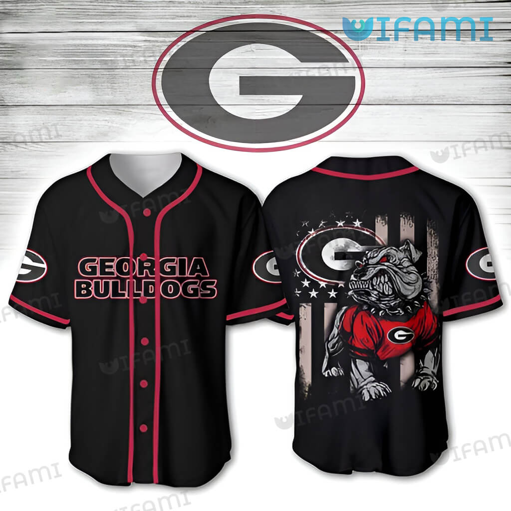 Cool UGA Mascot USA Flag Baseball Jersey Georgia Bulldogs Gift