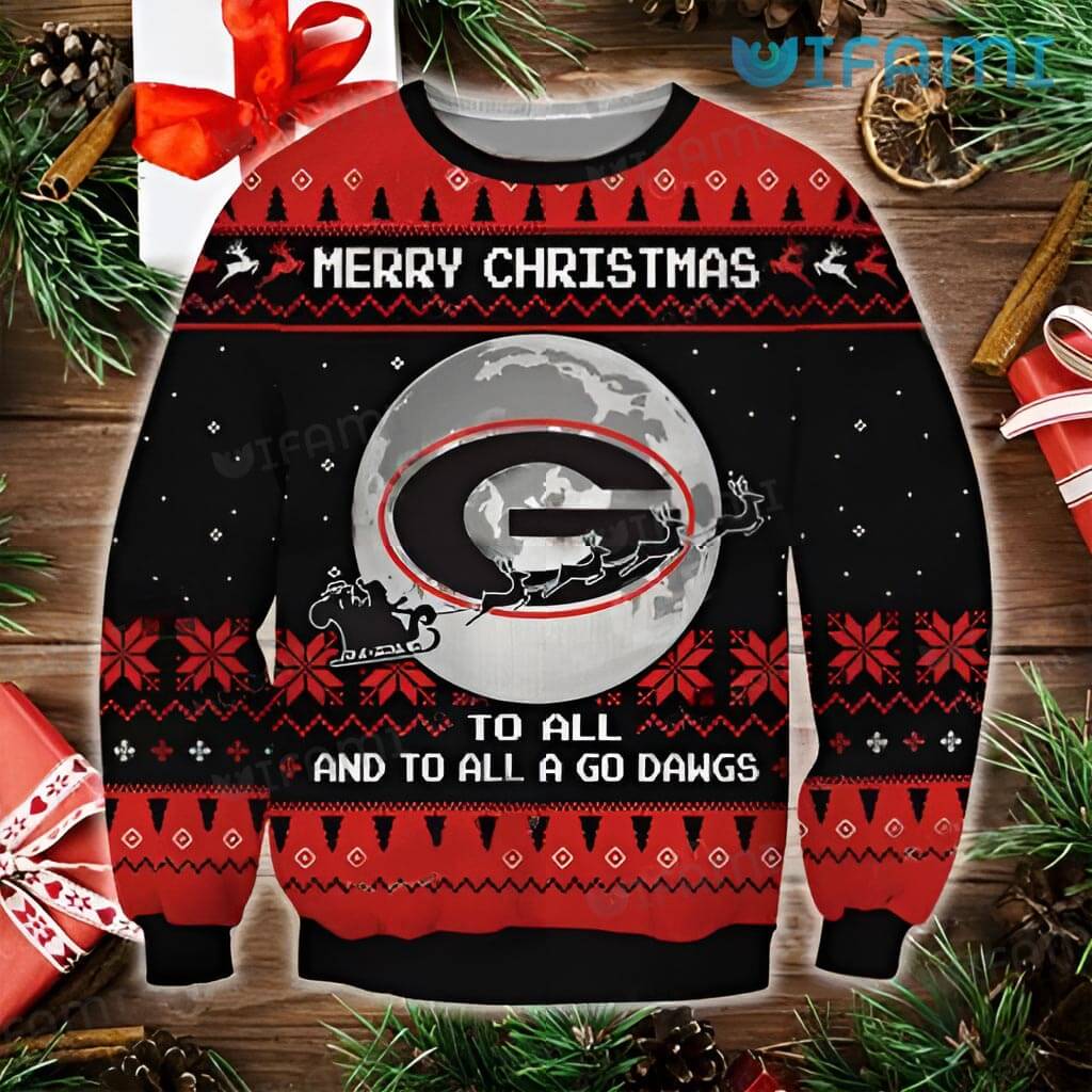 UGA Ugly Christmas Sweater Black To All A Go Dawgs Georgia Bulldogs Gift