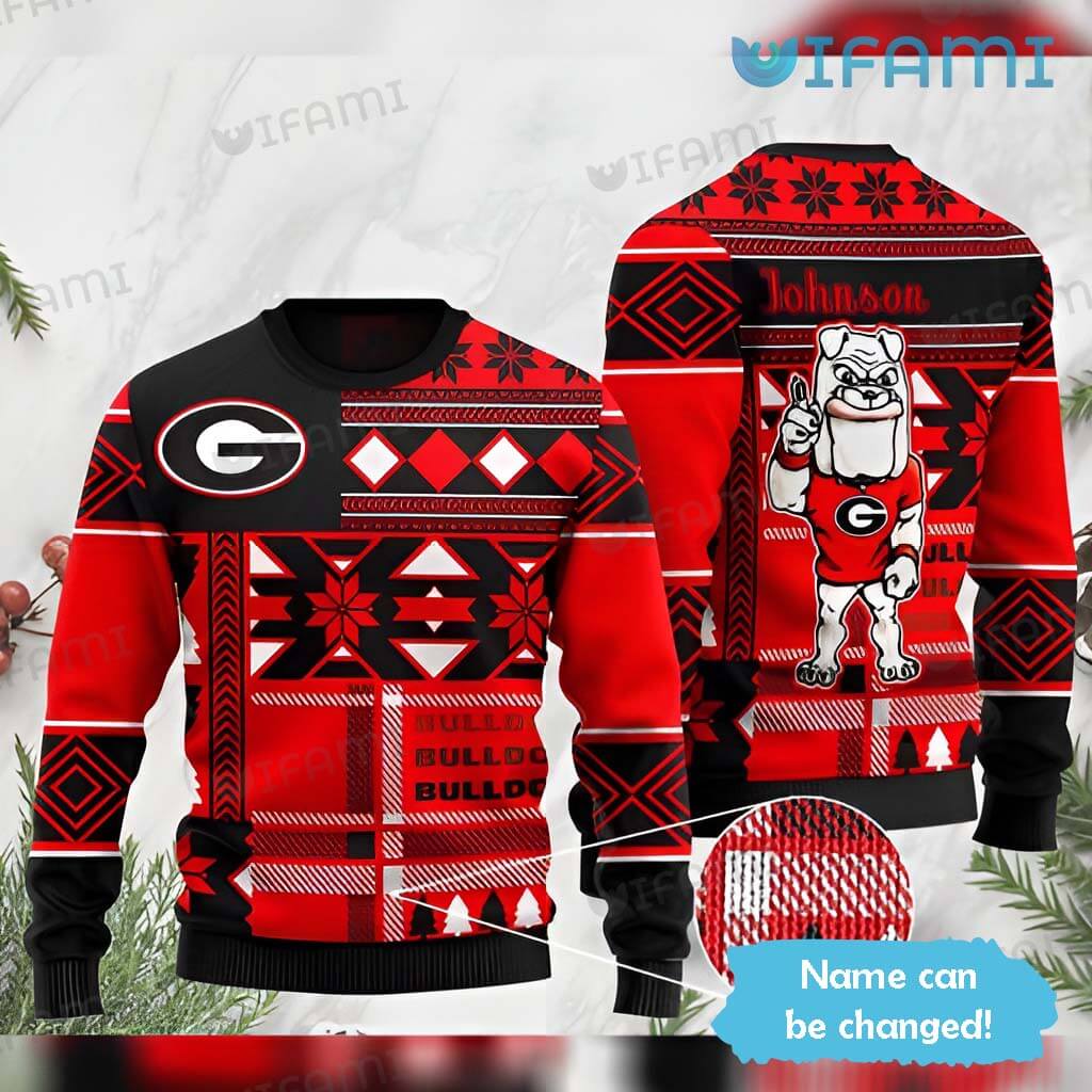 Cozy Custom Name UGA Ugly Christmas Sweater Georgia Bulldogs Gift
