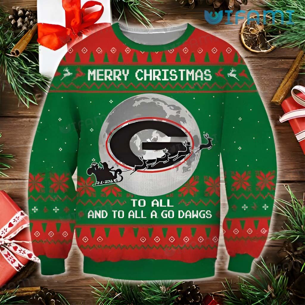 UGA Ugly Christmas Sweater Green To All A Go Dawgs Georgia Bulldogs Gift