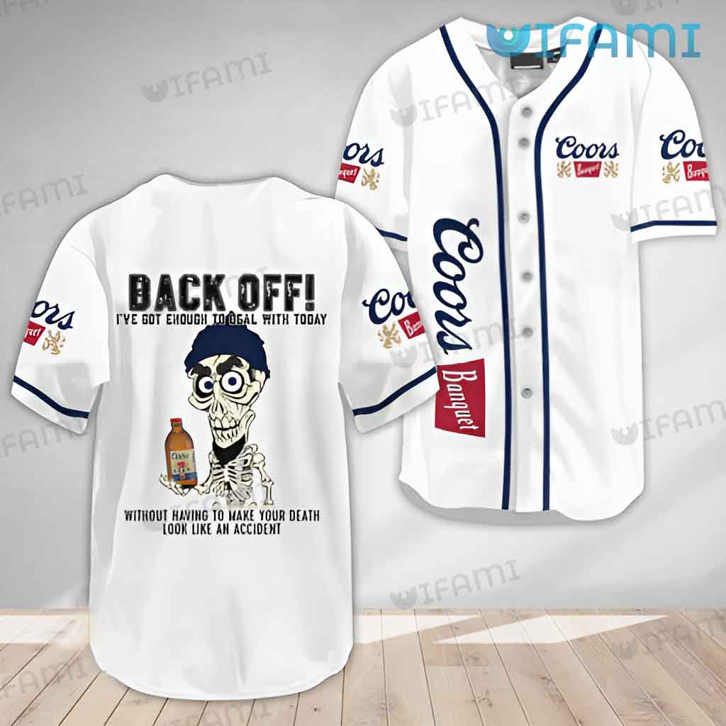 Adorable White Coors Banquet Achmed Back Off Baseball Jersey Gift For Beer Lovers
