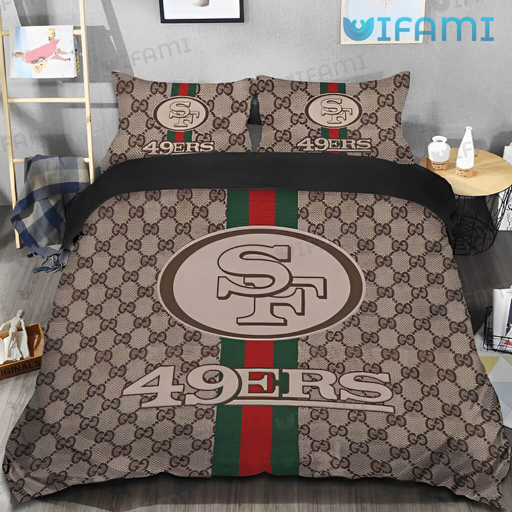 Classic 49ers Gucci Pattern Logo Bedding Set San Francisco 49ers Gift