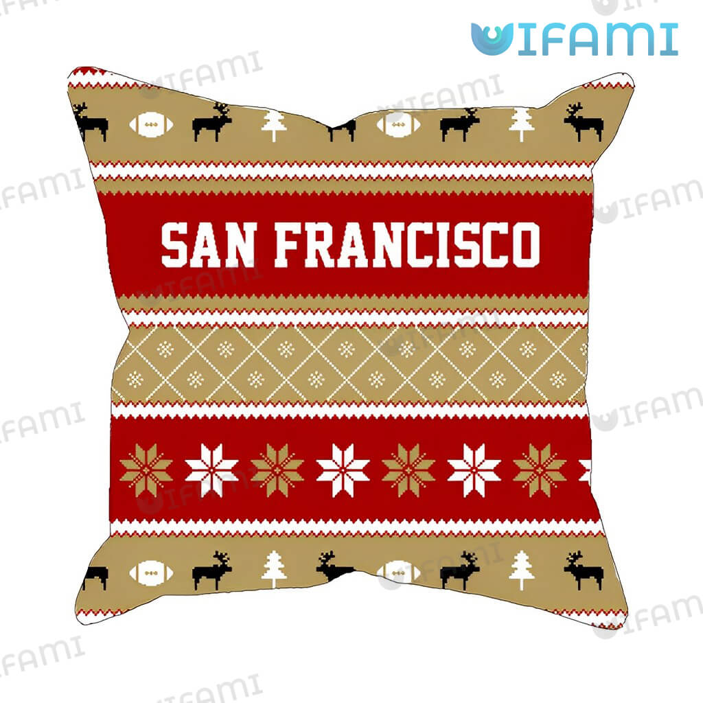 Vintage 49ers Reindeer Xmas Pattern Pillow San Francisco 49ers Gift