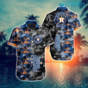 Astros Hawaiian Shirt Black Blue Mix Coconut Tree Houston Astros Gift