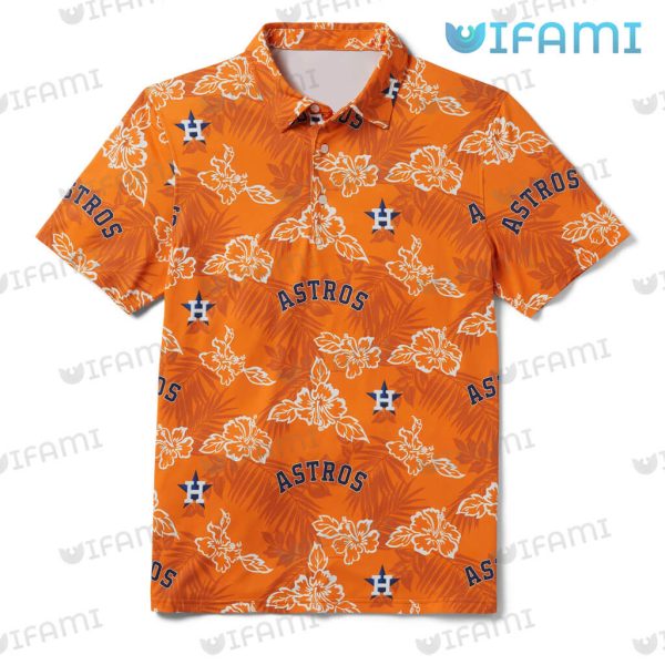 Astros Hawaiian Shirt Orange Background Palm Leaf Hibiscus Flower Houston Astros Gift