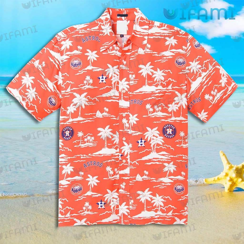 Astros Hawaiian Shirt White Coconut Tree Pattern Houston Astros Gift