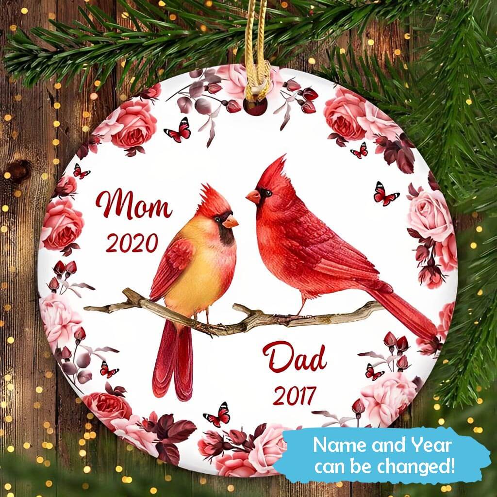 Custom Cardinals Mom And Dad Memorial Ornament In Sympathy Gift