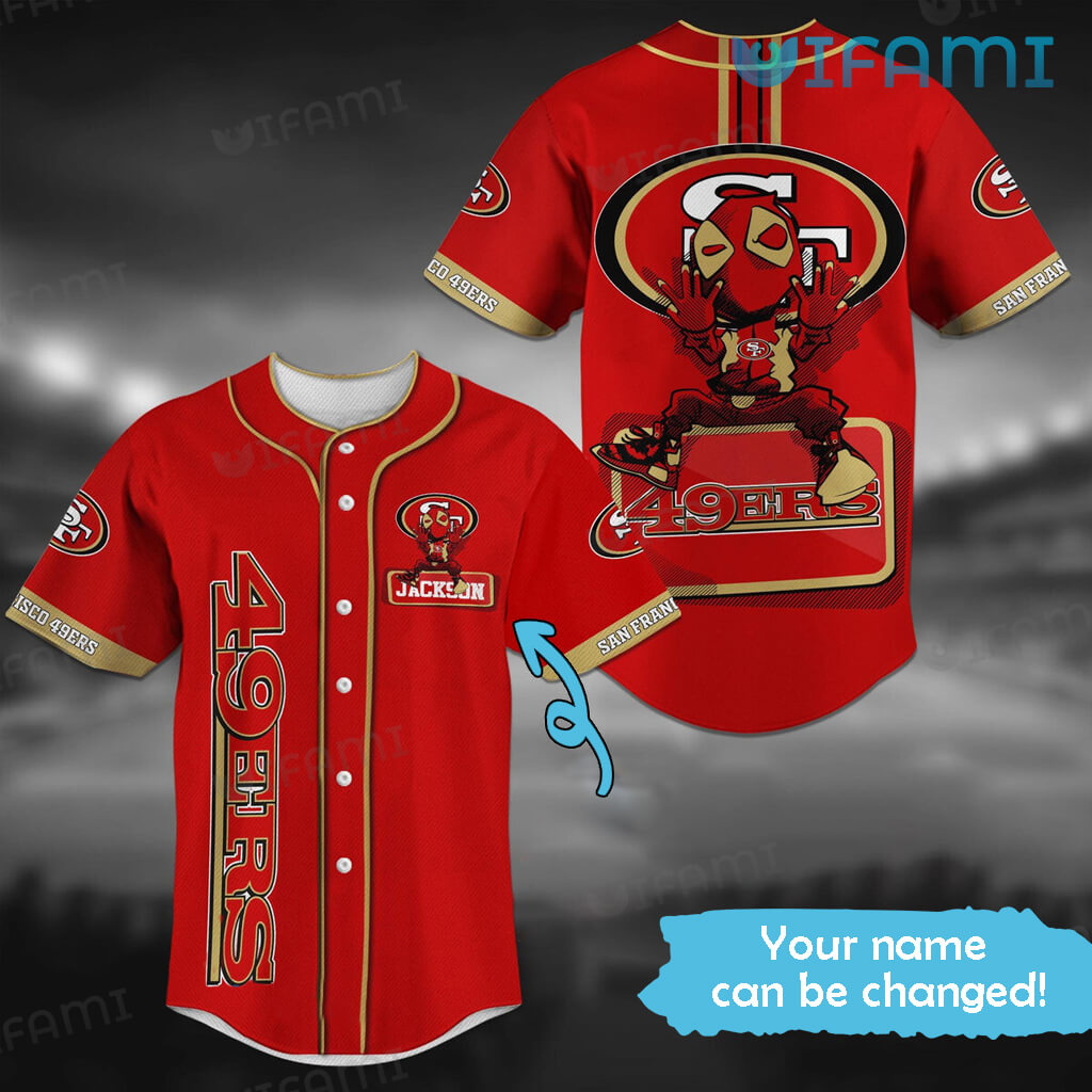 Red Custom Name 49ers Deadpool Baseball Jersey San Francisco 49ers Gift