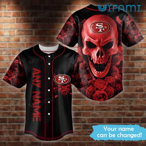 Custom Name 49ers Baseball Style Jersey Skull Roses San Francisco 49ers Gift