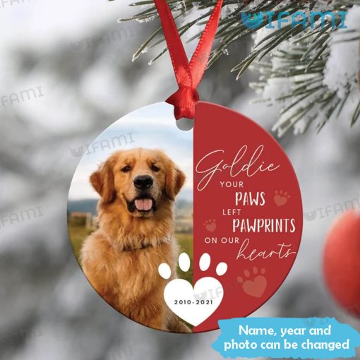 Custom Pet Ornament Your Paws Left Pawprints On Our Hearts Memorial Gift