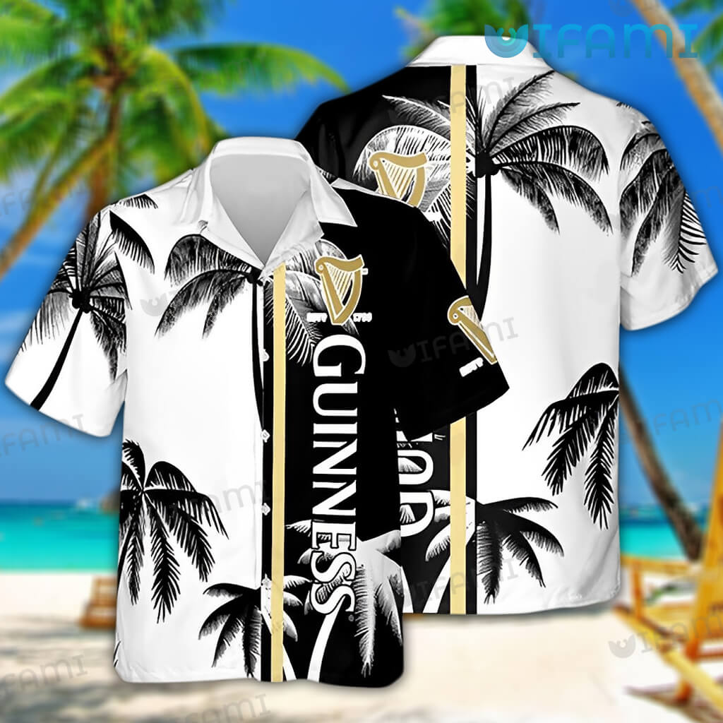 Guinness Hawaiian Shirt Black White Coconut Tree Guinness Beer Gift