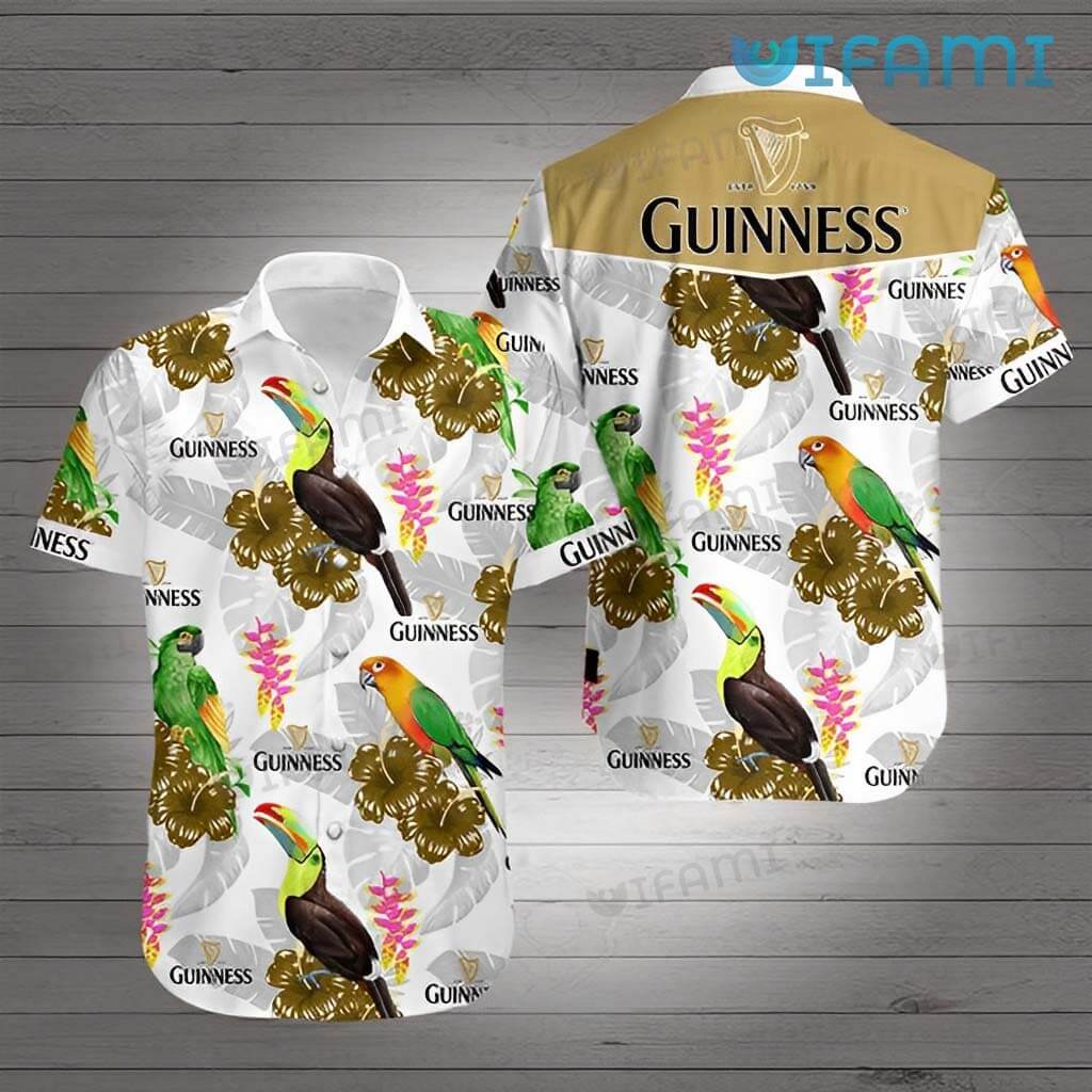 Guinness Hawaiian Shirt Parrot Hibiscus Guinness Beer Gift