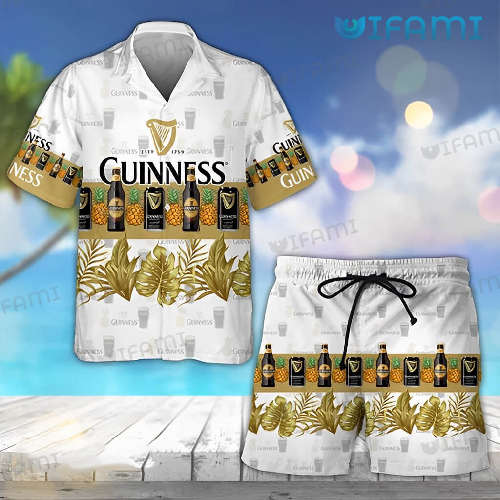 Vintage Guinness Pineapple Tropical Leaves Logo Hawaiian Shirt Guinness Beer Gift