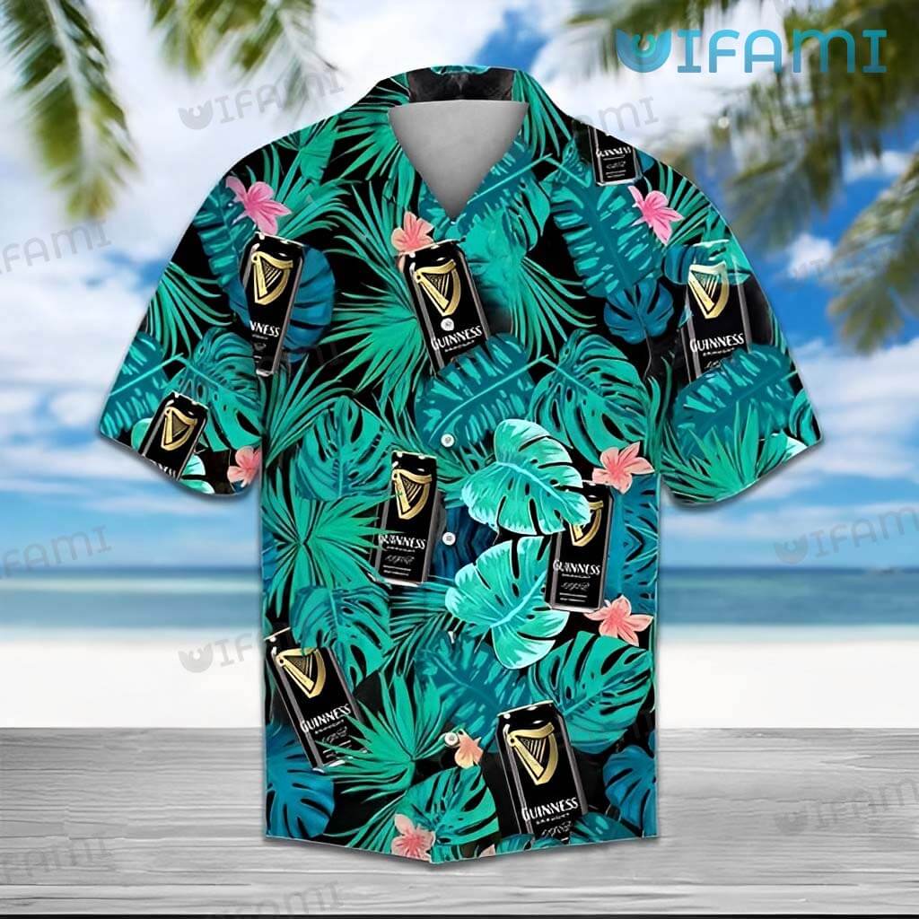 Blue Guinness Hawaiian Tropical Leaves Cans Shirt Guinness Beer Gift