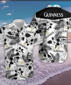 Guinness Hawaiian Shirt White Black Hibiscus Flower Beer Guinness Gift
