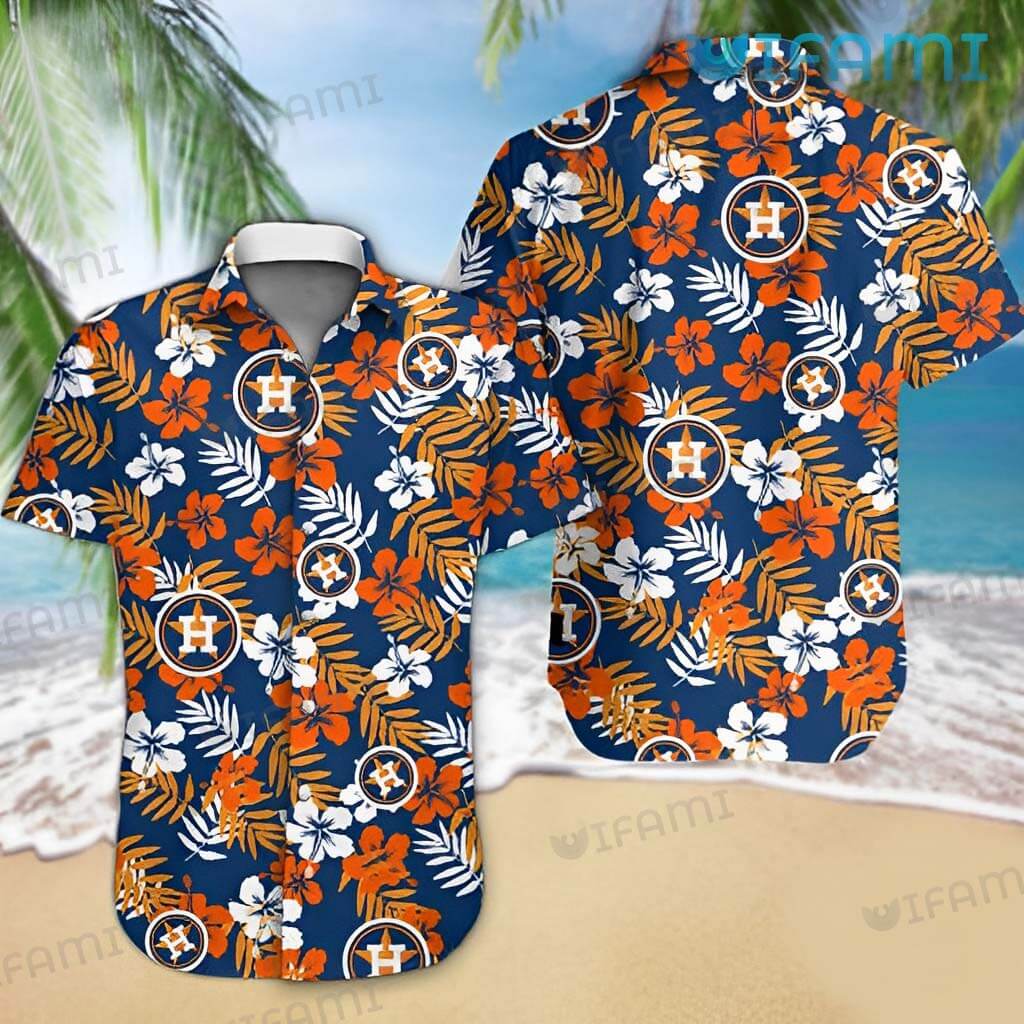 Houston Astros Hawaiian Shirt Orange Flower Palm Leaf Astros Gift