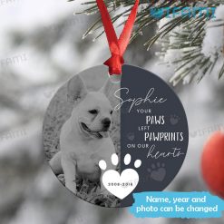 Personalized Pet Ornament Your Paws Left Pawprints On Our Hearts Pet Memorial Gift