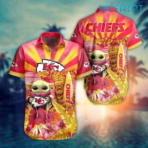 Chiefs Hawaiian Shirt Baby Yoda Tiki Mask Surfboard Kansas City Chiefs Gift