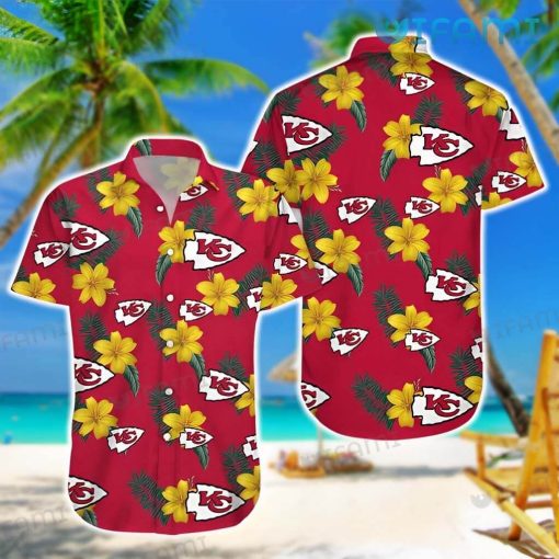 Chiefs Hawaiian Shirt Gold Hibiscus Palm Leaf Kansas City Chiefs Gift