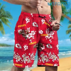 Chiefs Hawaiian Shirt Mascot Hibiscus Pattern Kansas City Short Front