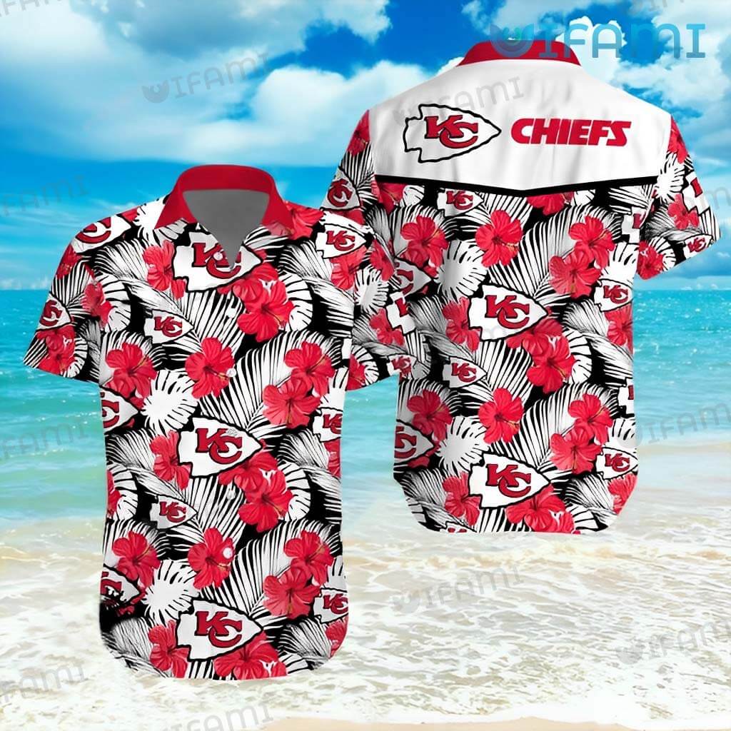 Red Hibiscus Palm Leaf Chiefs Hawaiian Shirt for Kansas City Fans