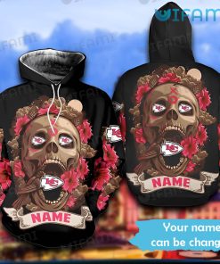 Custom Name KC Chiefs Hoodie 3D Skull Flower Kansas City Chiefs Gift