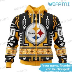 Custom Steelers Hoodie 3D Native American Texture Logo Pittsburgh Steelers Zipper