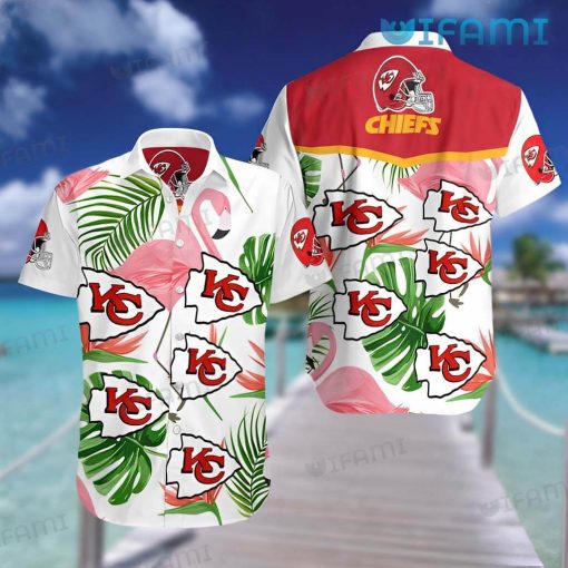 KC Chiefs Hawaiian Shirt Flamingo Palm Leaf Kansas City Gift