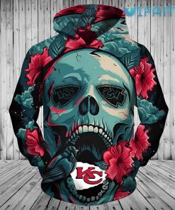 KC Chiefs Hoodie 3D Bird Skull Flower Unique Kansas City Chiefs Gift