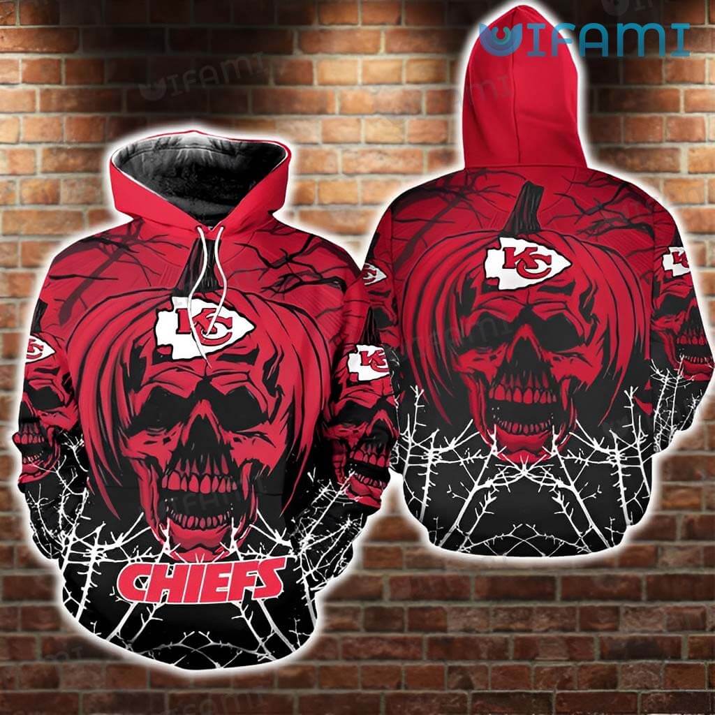 Classic KC Chiefs 3D Skull In Pumpkin Halloween Hoodie Kansas City Chiefs Gift