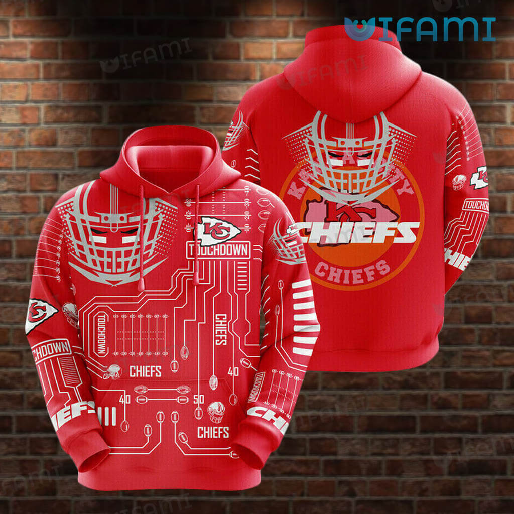 Red Kansas City Chiefs 3D Field Football Helmet Sketch Hoodie KC Chiefs Gift