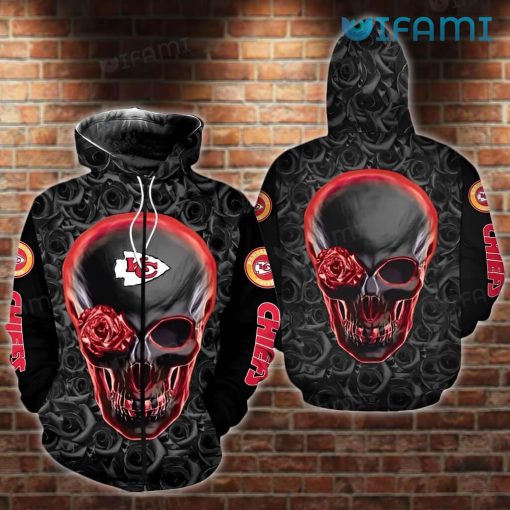 Kansas City Chiefs Hoodie 3D Skull With Roses KC Chiefs Gift