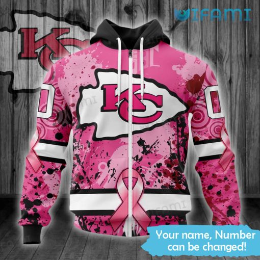 Kansas City Chiefs Hoodie Women’s Breast Cancer Support Custom Name KC Chiefs Gift