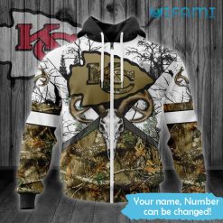 Mens KC Chiefs Hoodie 3D Deer Skull Forest Pattern Custom Kansas City Chiefs Zipper Hoodie