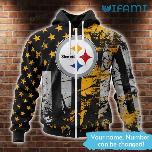 Personalized Steelers Hoodie 3D USA Flag Logo Pittsburgh Steelers Gift