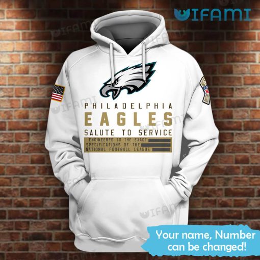 Phila Eagles Salute To Service Hoodie 3D White Custom Name Philadelphia Eagles Gift