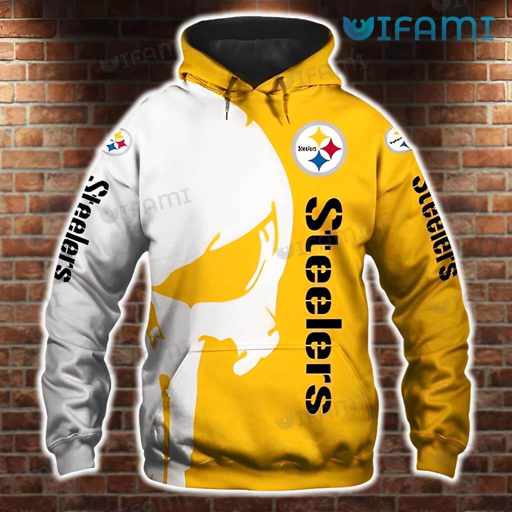Steelers 3D Punisher Skull Hoodie in White/Yellow - All Variants Available