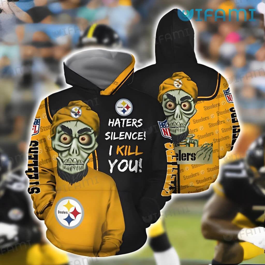 Steelers Hoodie 3D Achmed Skull Haters Silence I Kill You Black Gold  Pittsburgh Steelers Gift - Personalized Gifts: Family, Sports, Occasions