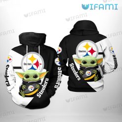 Steelers Hoodie 3D Baby Yoda White Black Pittsburgh Steelers Gift