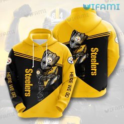 Steelers Hoodie 3D Groot Hug Football Here We Go Pittsburgh Steelers Gift