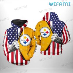 Steelers Hoodie 3D Hand Pull Out USA Flag Logo Pittsburgh Steelers Gift