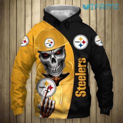 Steelers Hoodie 3D Skeleton Wearing Hat Holding Logo Pittsburgh Steelers Gift