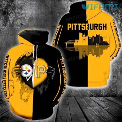 Steelers Hoodie 3D Skyline Heartbeat Tearing Through Logo Pirates Pittsburgh Steelers Gift