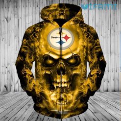 Steelers Zip Up Hoodie 3D Burning Skull Logo Pittsburgh Steelers Gift