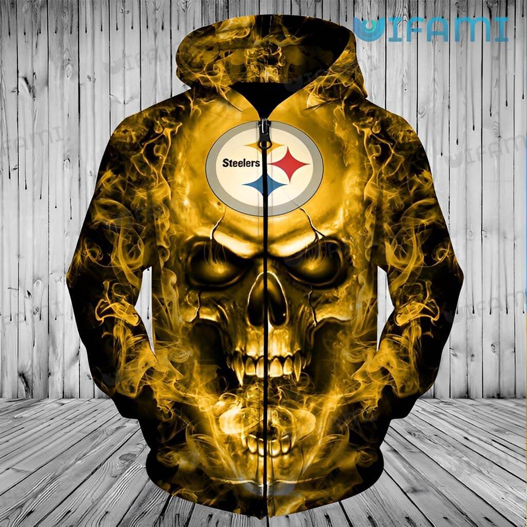Thankful for the Flames: Steelers Burning Skull Hoodie