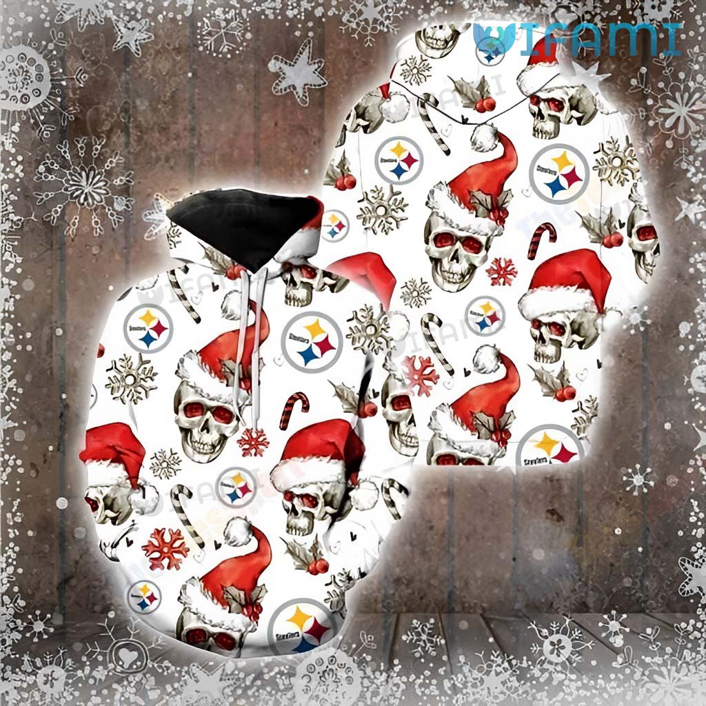 Steelers Gift: 3D Skull Santa Hat Hoodie