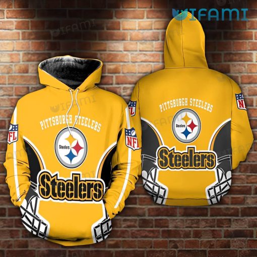 Yellow Steelers Hoodie 3D Football Helmet Logo Pittsburgh Steelers Gift