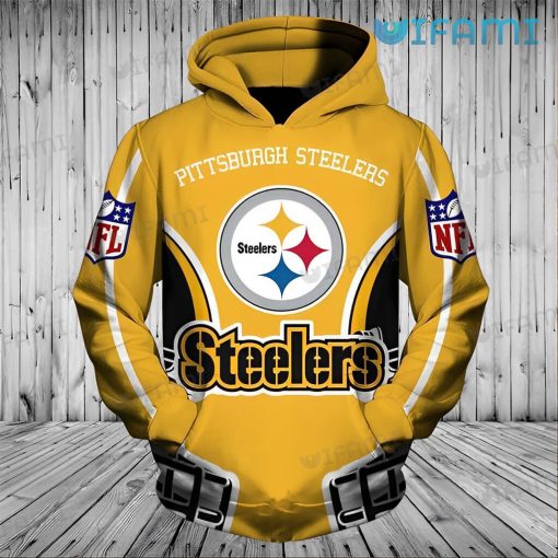 Yellow Steelers Hoodie 3D Football Helmet Logo Pittsburgh Steelers Gift