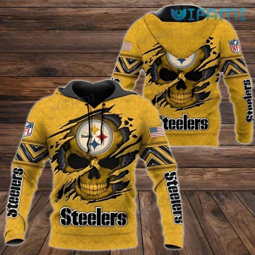Yellow Steelers Hoodie 3D Skull Logo Pittsburgh Steelers Gift